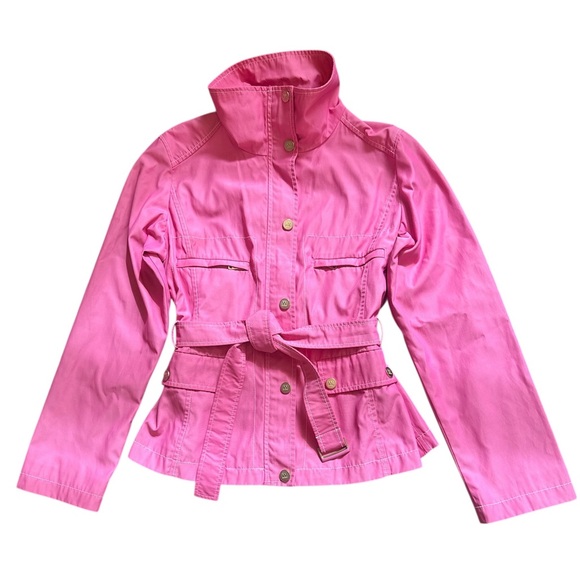 Max Mara Weekend Pink Coat US 8 Belted Nylon Cotton Vtg Y2K Gold Zipper Pristine - Picture 2 of 11